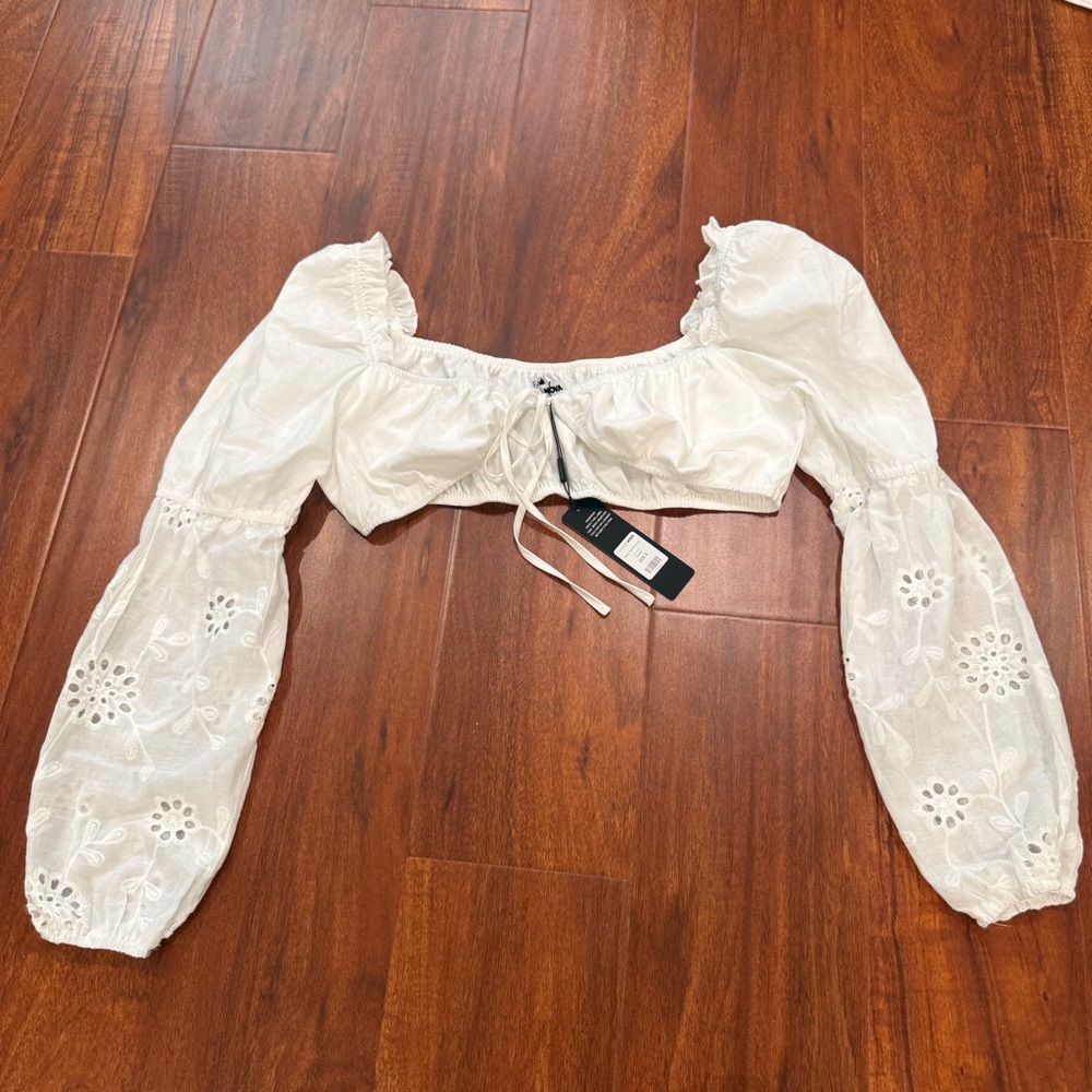 Fashion Nova White Embroidered Blouse